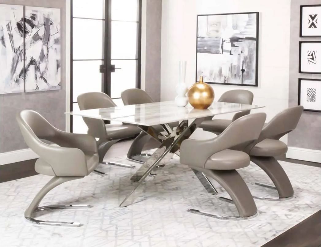 Aldo 7pc Set Dining Room in Marble Glass Top